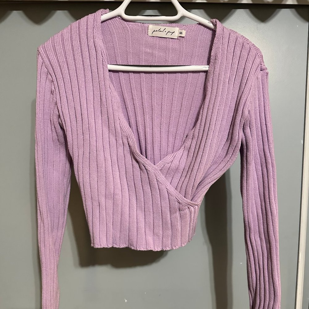 Purple Snit V neck Sweater